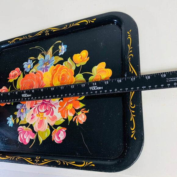 Rustic Floral Metal Serving Tray Decorative VTG Farmhouse Farmers Market Kitchen - Picture 7 of 14